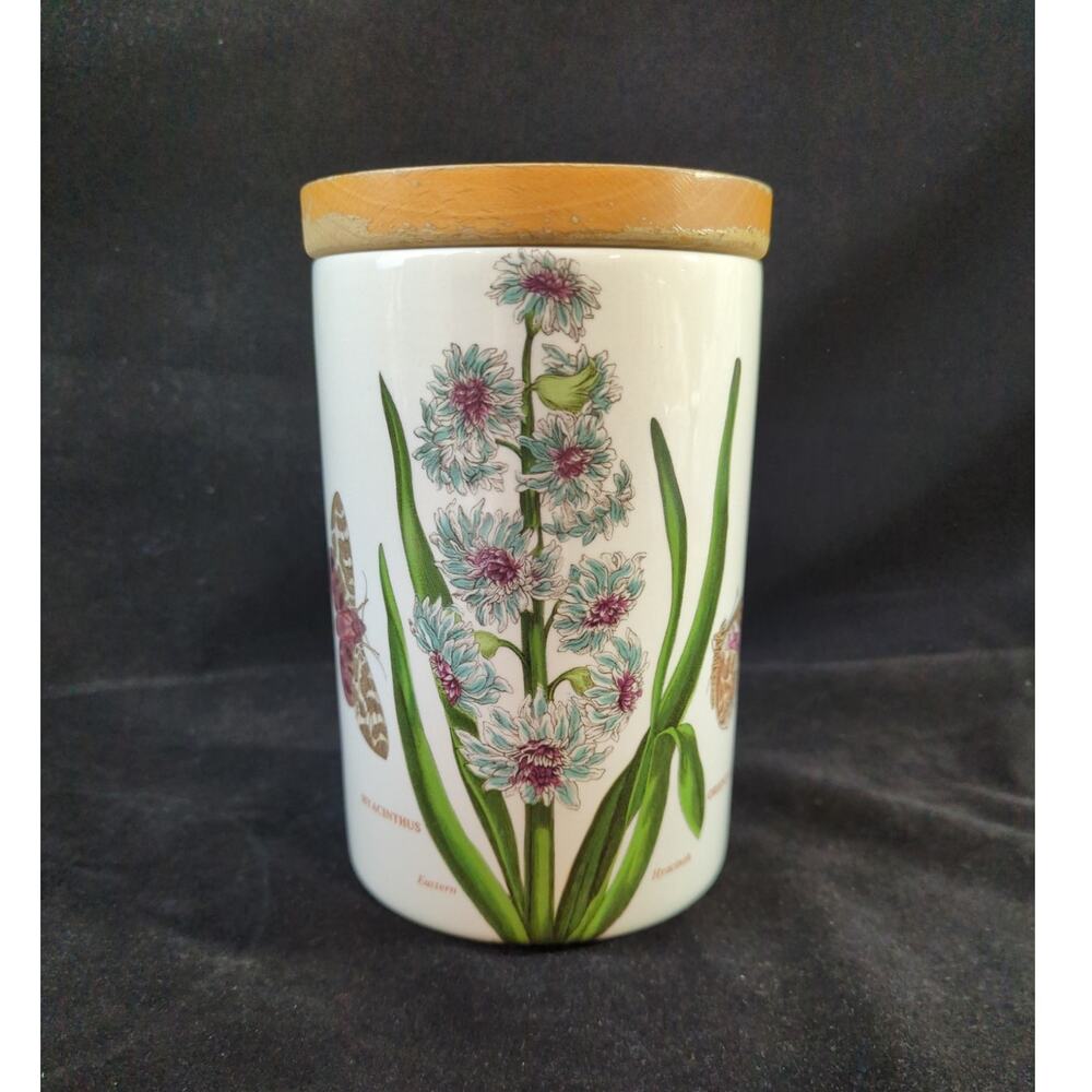 Vintage Portmeirion Botanic Garden Canister Wood Lid Hyacinth Floral Butterflies